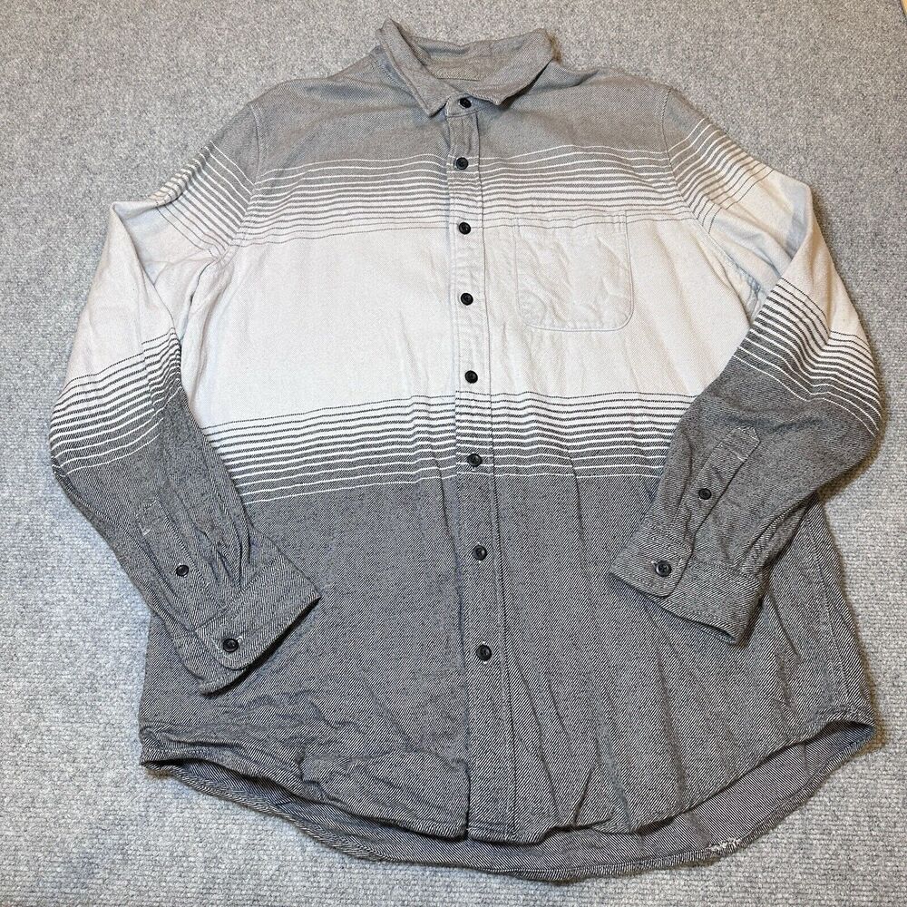 American Eagle Men’s Flannel Grey/White Button Down Long Sleeve Serape XL Tall - Picture 3 of 11